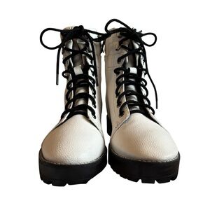 Gianni Bini Women's Besteen Size 6.5 White Combat Boots Zipper Leather Lace Up